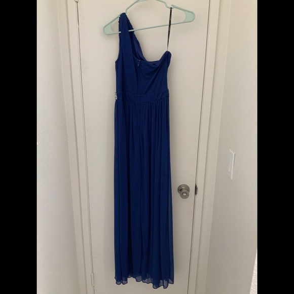 royal blue & silver one shoulder long prom dress size 3 - Picture 4 of 4